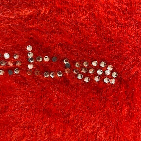bebe Red Fuzzy Logo Sweater Size L Soft Long Sleeve Pullover - Picture 9 of 9